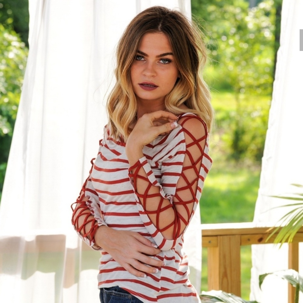 SOLD OUT 15228 Lattice Sleeve Top - Picture 1 of 1